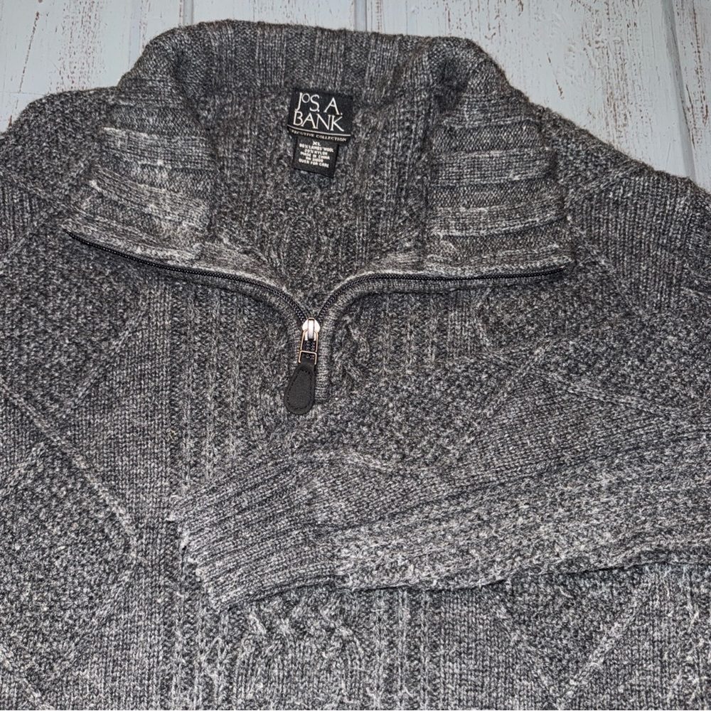 Jos. A.‎ Bank Executive Collection 1/4 Zip XL Cable Knit Sweater Lamb Wool Gray